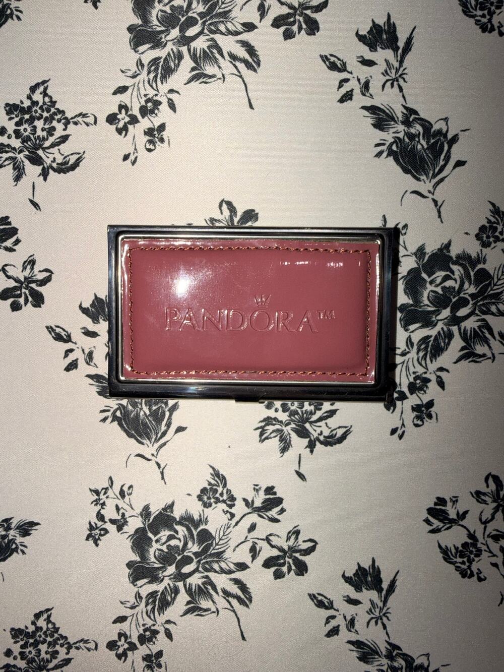 Pandora Business Card Holder Chrome Mirror Pink Leather Card Case Pre-Owned